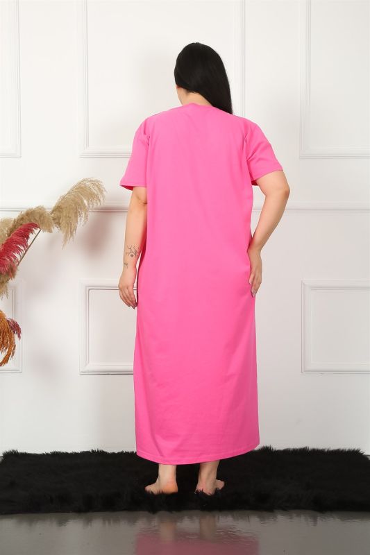 Moda Çizgi Big Dantelli Kısa Kol Fuşya Anne Gecelik 1348 - 6