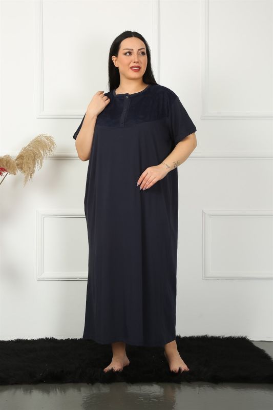 Moda Çizgi Big Dantelli Kısa Kol Lacivert Anne Gecelik 1348 - 2