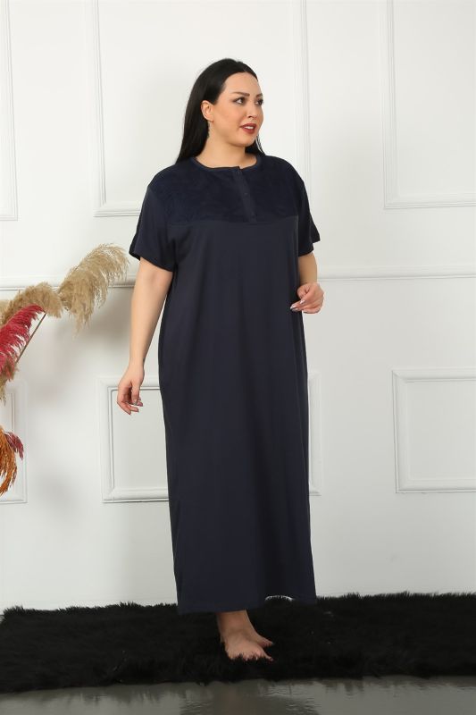Moda Çizgi Big Dantelli Kısa Kol Lacivert Anne Gecelik 1348 - 3