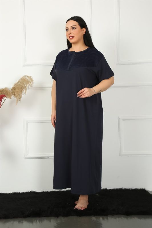 Moda Çizgi Big Dantelli Kısa Kol Lacivert Anne Gecelik 1348 - 4