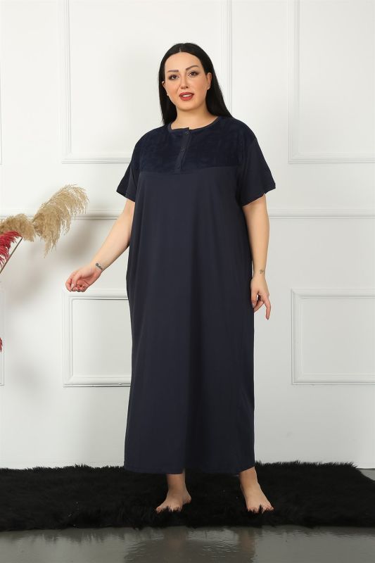Moda Çizgi Big Dantelli Kısa Kol Lacivert Anne Gecelik 1348 - 5