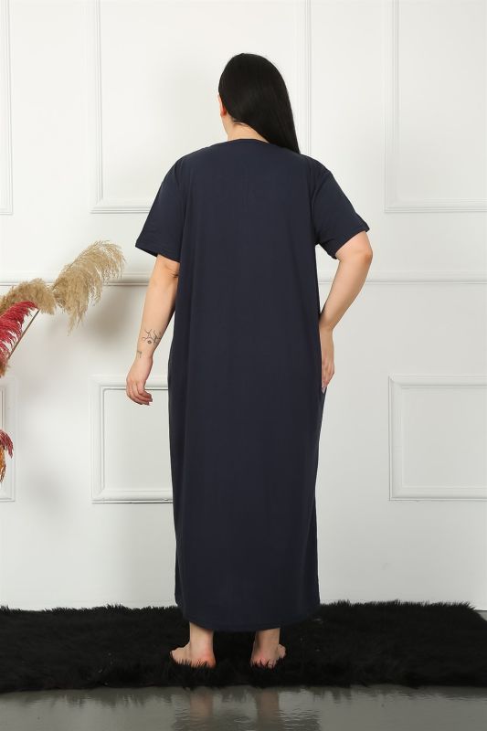 Moda Çizgi Big Dantelli Kısa Kol Lacivert Anne Gecelik 1348 - 7