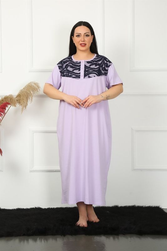 Moda Çizgi Big Dantelli Kısa Kol Lila Anne Gecelik 1348 - 1