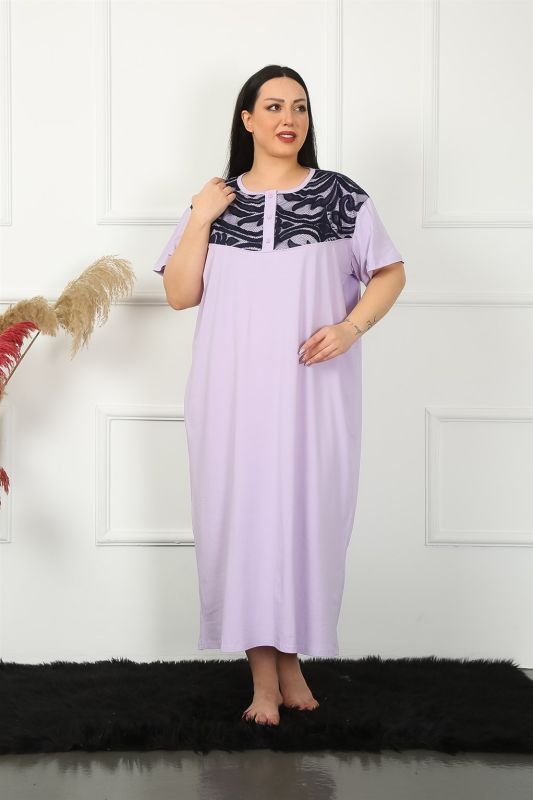 Moda Çizgi Big Dantelli Kısa Kol Lila Anne Gecelik 1348 - 2