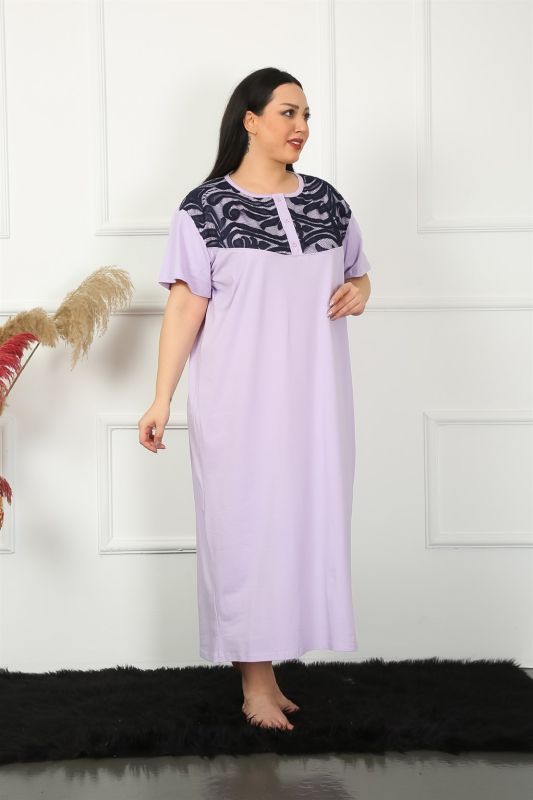 Moda Çizgi Big Dantelli Kısa Kol Lila Anne Gecelik 1348 - 3