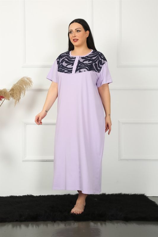 Moda Çizgi Big Dantelli Kısa Kol Lila Anne Gecelik 1348 - 4