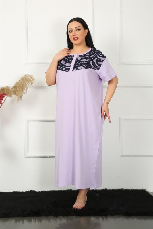 Moda Çizgi Big Dantelli Kısa Kol Lila Anne Gecelik 1348 - 5