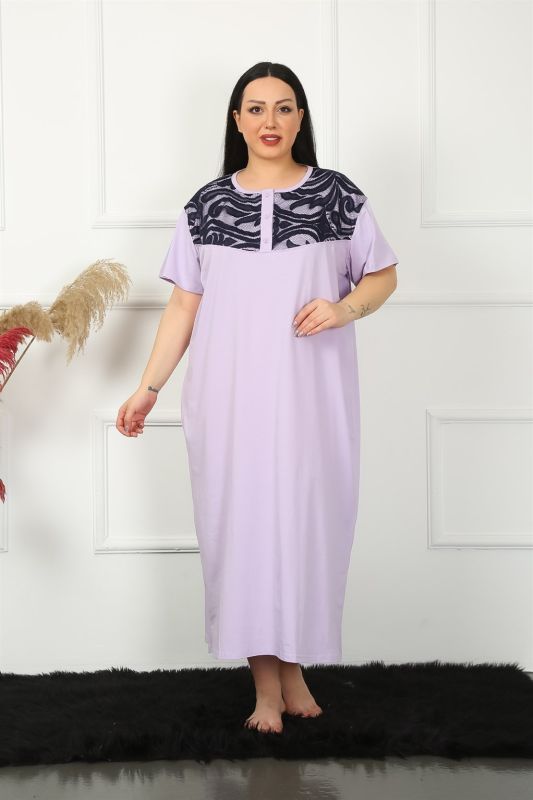 Moda Çizgi Big Dantelli Kısa Kol Lila Anne Gecelik 1348 - 6
