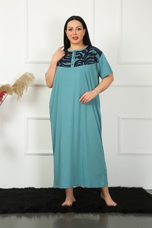 Moda Çizgi Big Dantelli Kısa Kol Petrol Anne Gecelik 1348 - 1