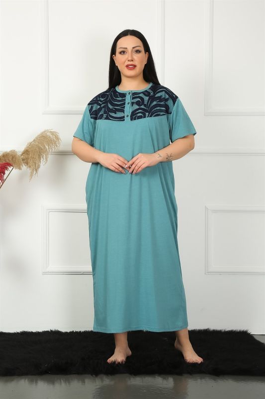Moda Çizgi Big Dantelli Kısa Kol Petrol Anne Gecelik 1348 - 2