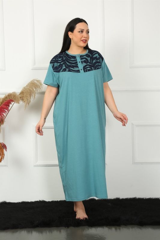 Moda Çizgi Big Dantelli Kısa Kol Petrol Anne Gecelik 1348 - 3