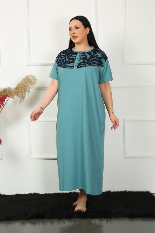 Moda Çizgi Big Dantelli Kısa Kol Petrol Anne Gecelik 1348 - 4
