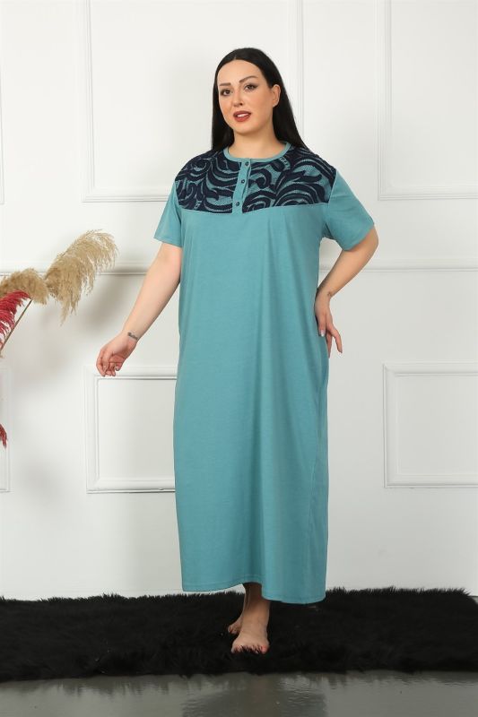 Moda Çizgi Big Dantelli Kısa Kol Petrol Anne Gecelik 1348 - 5