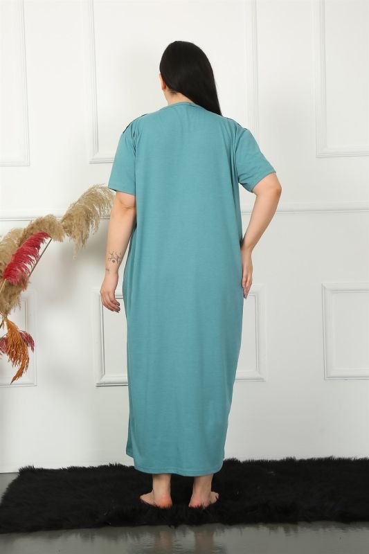 Moda Çizgi Big Dantelli Kısa Kol Petrol Anne Gecelik 1348 - 6