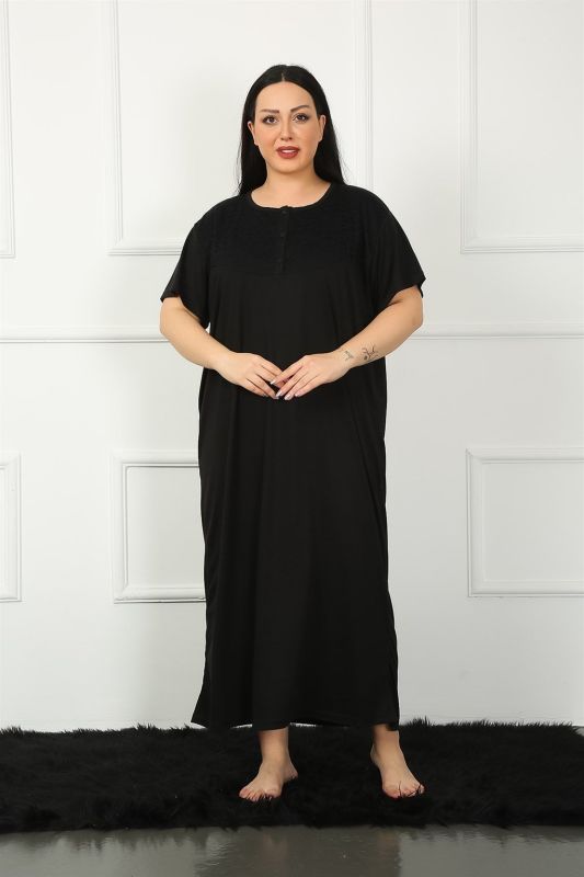 Moda Çizgi Big Dantelli Kısa Kol Siyah Anne Gecelik 1348 - 1