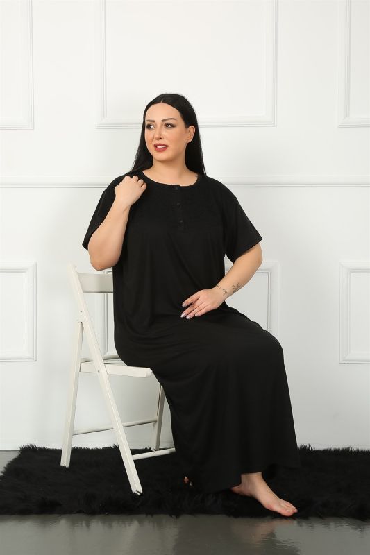 Moda Çizgi Big Dantelli Kısa Kol Siyah Anne Gecelik 1348 - 3