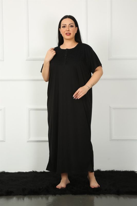 Moda Çizgi Big Dantelli Kısa Kol Siyah Anne Gecelik 1348 - 4