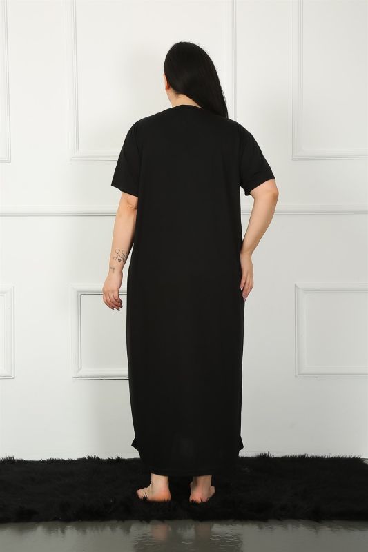 Moda Çizgi Big Dantelli Kısa Kol Siyah Anne Gecelik 1348 - 6