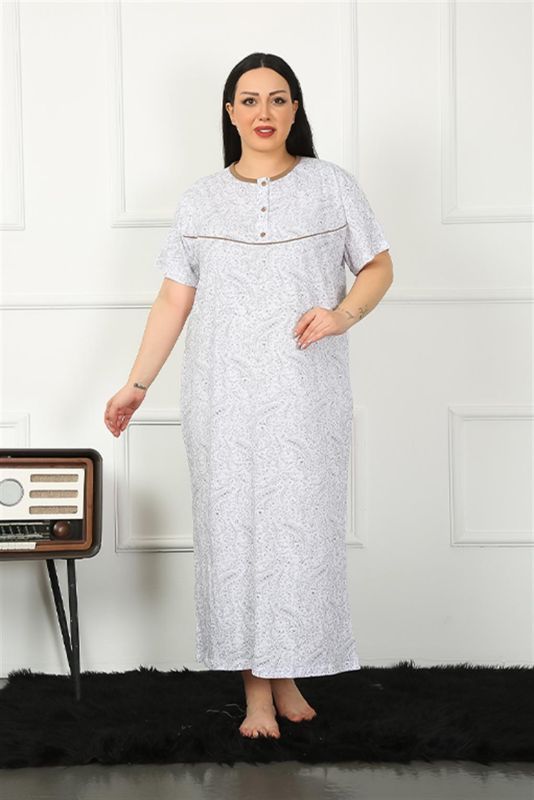 Moda Çizgi Big Kısa Kol Kahve Anne Gecelik 1353 - 5