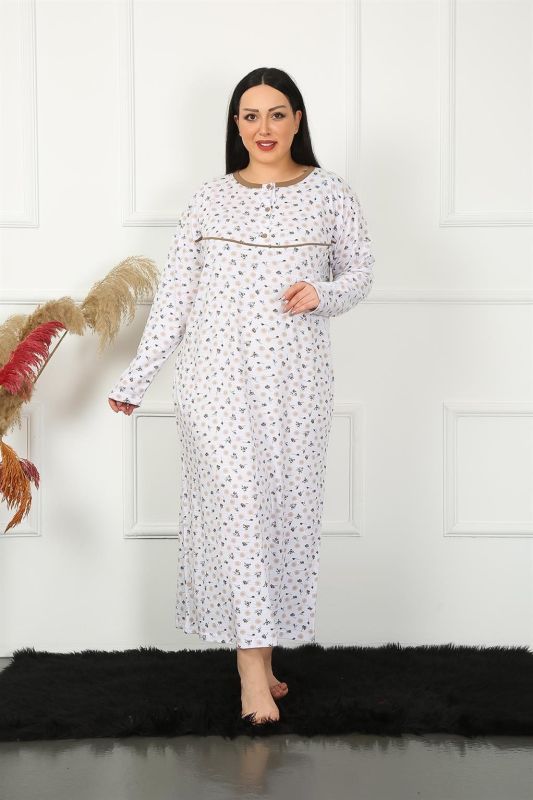 Moda Çizgi Big Uzun Kol Bej Anne Gecelik 1357 - 1