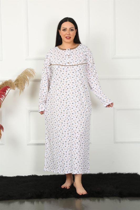 Moda Çizgi Big Uzun Kol Bej Anne Gecelik 1357 - 2