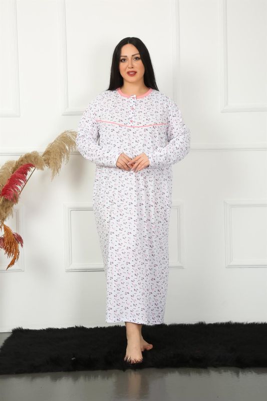 Moda Çizgi Big Uzun Kol Beyaz Anne Gecelik 1356 - 1