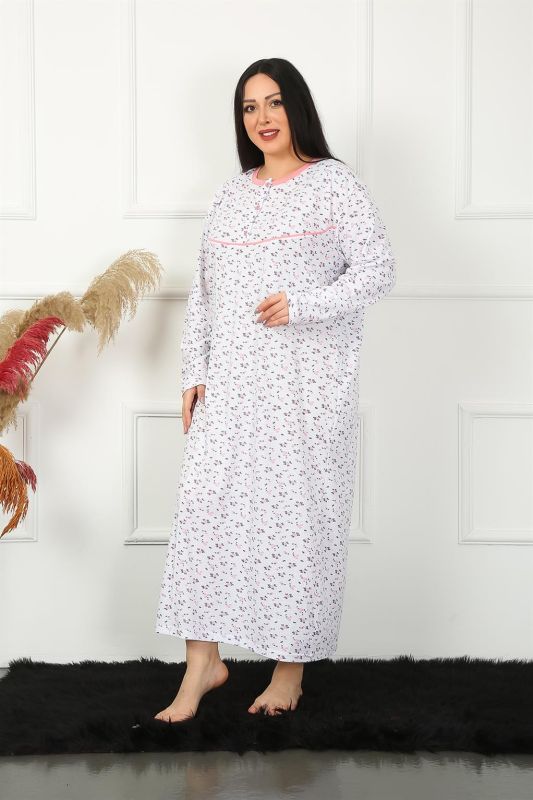 Moda Çizgi Big Uzun Kol Beyaz Anne Gecelik 1356 - 2