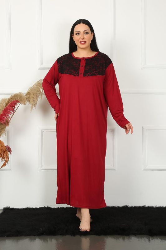 Moda Çizgi Big Uzun Kol Dantelli Bordo Anne Gecelik 1355 - 1