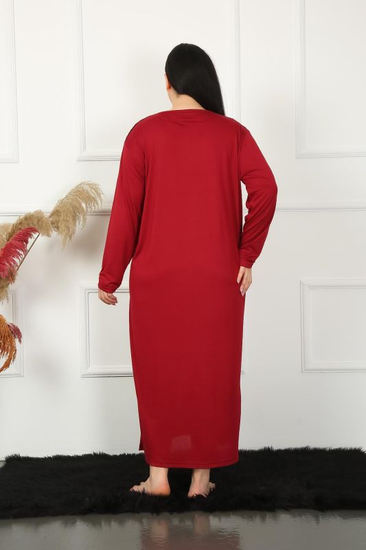 Moda Çizgi Big Uzun Kol Dantelli Bordo Anne Gecelik 1355 - 3
