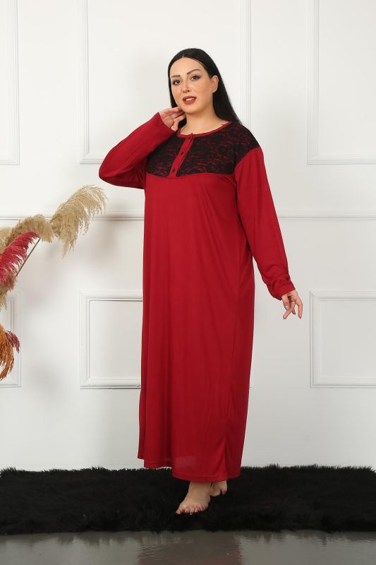 Moda Çizgi Big Uzun Kol Dantelli Bordo Anne Gecelik 1355 - 4
