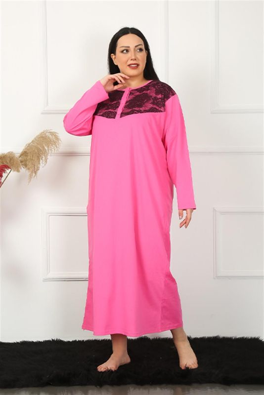 Moda Çizgi Big Uzun Kol Dantelli Fuşya Anne Gecelik 1355 - 2