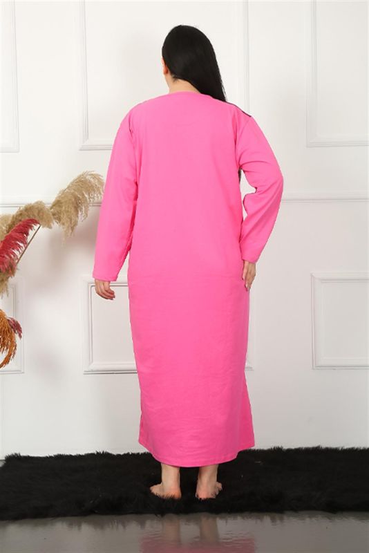Moda Çizgi Big Uzun Kol Dantelli Fuşya Anne Gecelik 1355 - 5