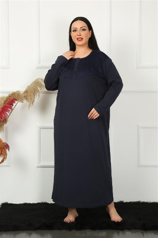 Moda Çizgi Big Uzun Kol Dantelli Lacivert Anne Gecelik 1355 - 1
