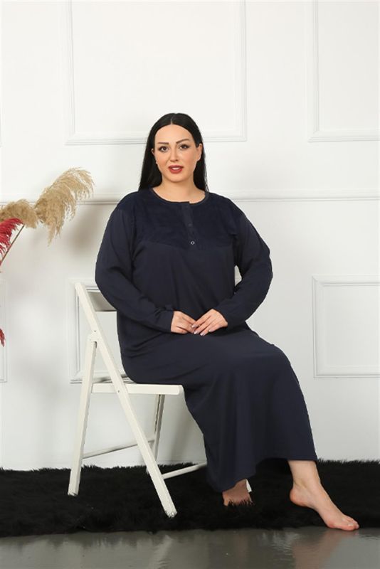 Moda Çizgi Big Uzun Kol Dantelli Lacivert Anne Gecelik 1355 - 2