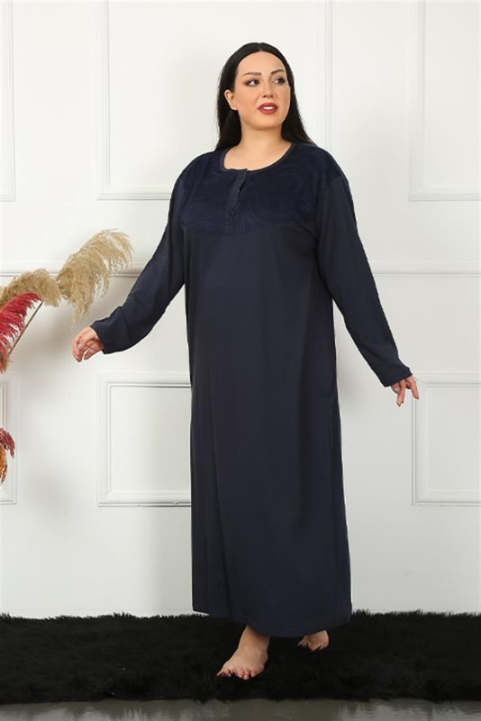 Moda Çizgi Big Uzun Kol Dantelli Lacivert Anne Gecelik 1355 - 3
