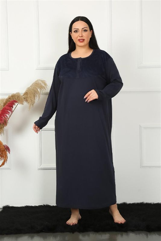 Moda Çizgi Big Uzun Kol Dantelli Lacivert Anne Gecelik 1355 - 4