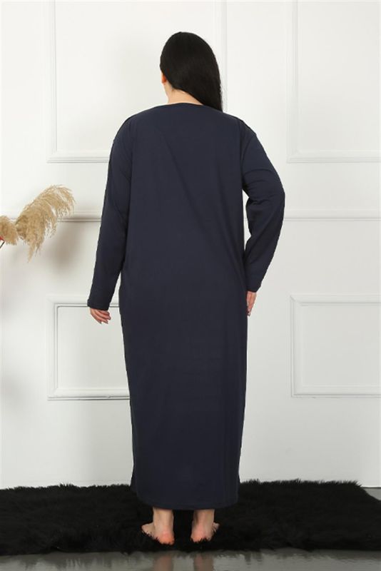 Moda Çizgi Big Uzun Kol Dantelli Lacivert Anne Gecelik 1355 - 5