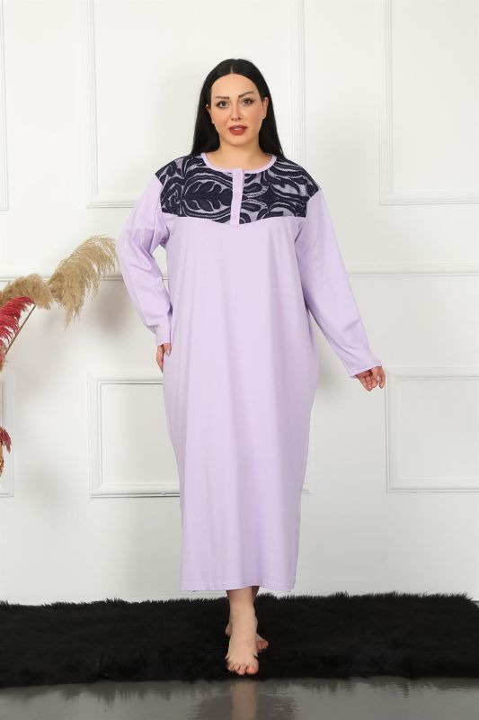 Moda Çizgi Big Uzun Kol Dantelli Lila Anne Gecelik 1355 - 1