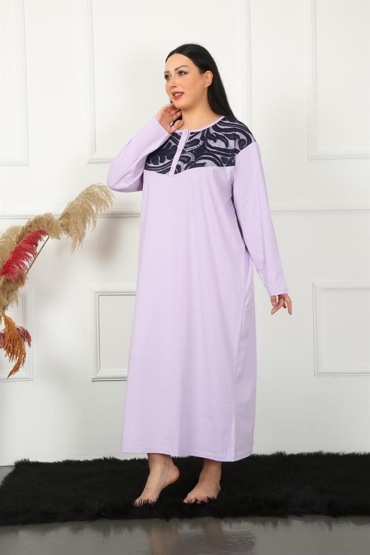 Moda Çizgi Big Uzun Kol Dantelli Lila Anne Gecelik 1355 - 2