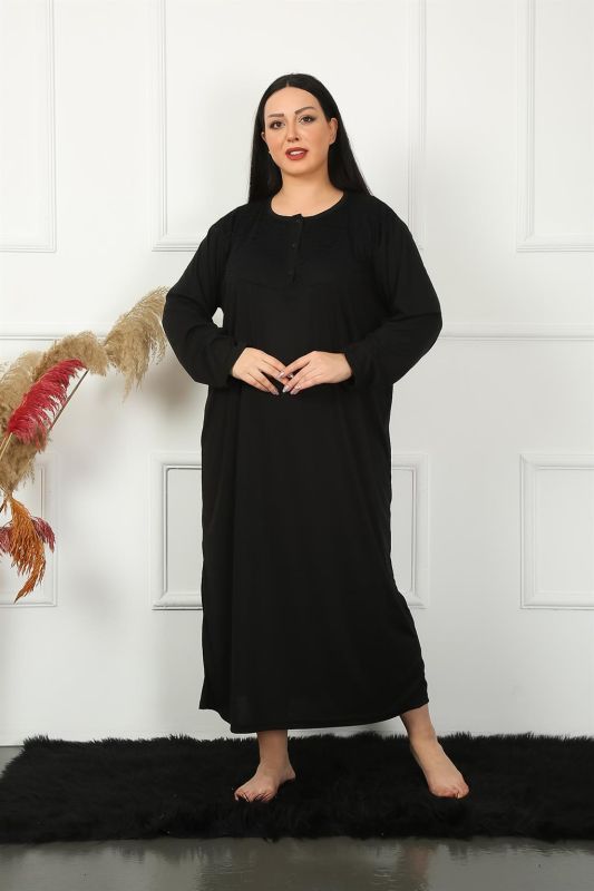 Moda Çizgi Big Uzun Kol Dantelli Siyah Anne Gecelik 1355 - 1