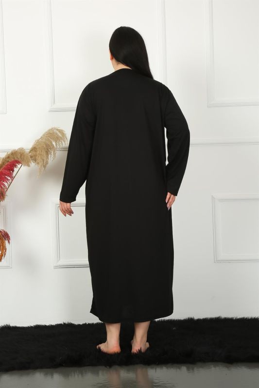 Moda Çizgi Big Uzun Kol Dantelli Siyah Anne Gecelik 1355 - 3
