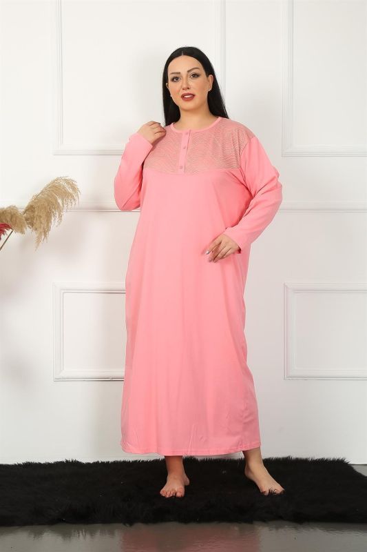 Moda Çizgi Big Uzun Kol Dantelli Somon Anne Gecelik 1355 - 1