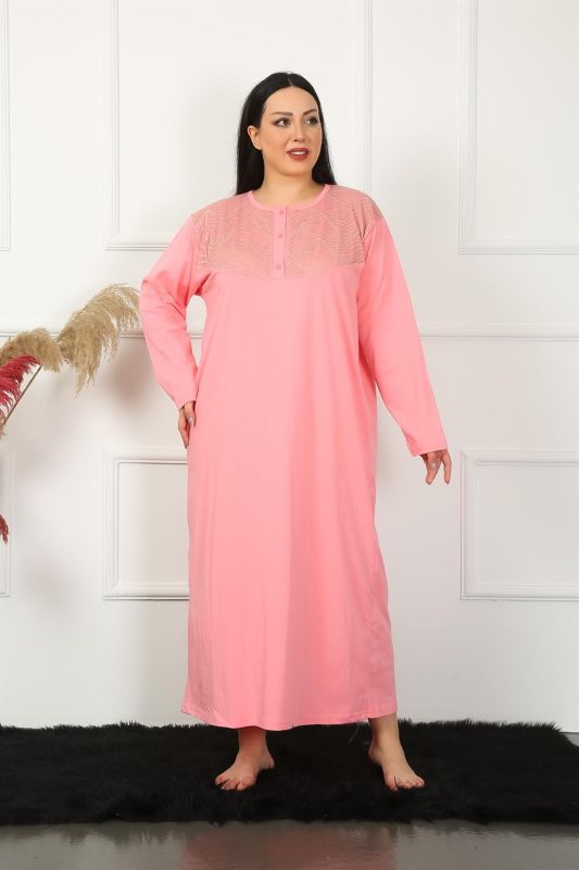 Moda Çizgi Big Uzun Kol Dantelli Somon Anne Gecelik 1355 - 2