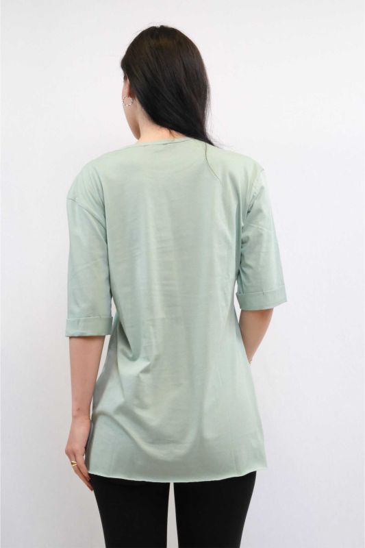 Moda Çizgi Crew Neck Oversize Tshirt Mint - 2