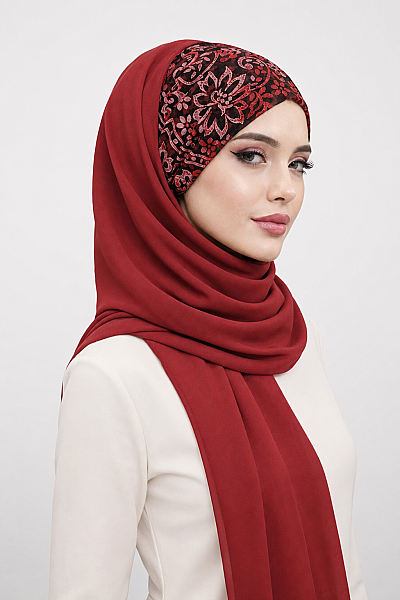 Bordo Siyah Hazır Abiye Şal - 2