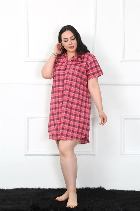 Moda Çizgi Büyük Beden Dokuma Düğmeli Tunik Gecelik 1024 - 2