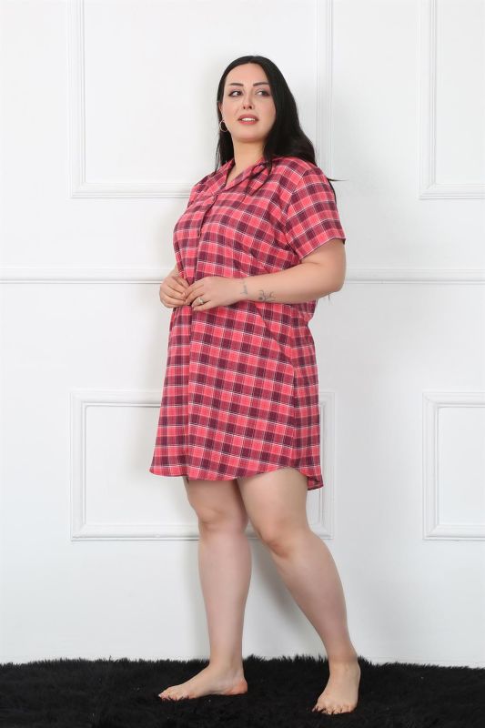 Moda Çizgi Büyük Beden Dokuma Düğmeli Tunik Gecelik 1024 - 3