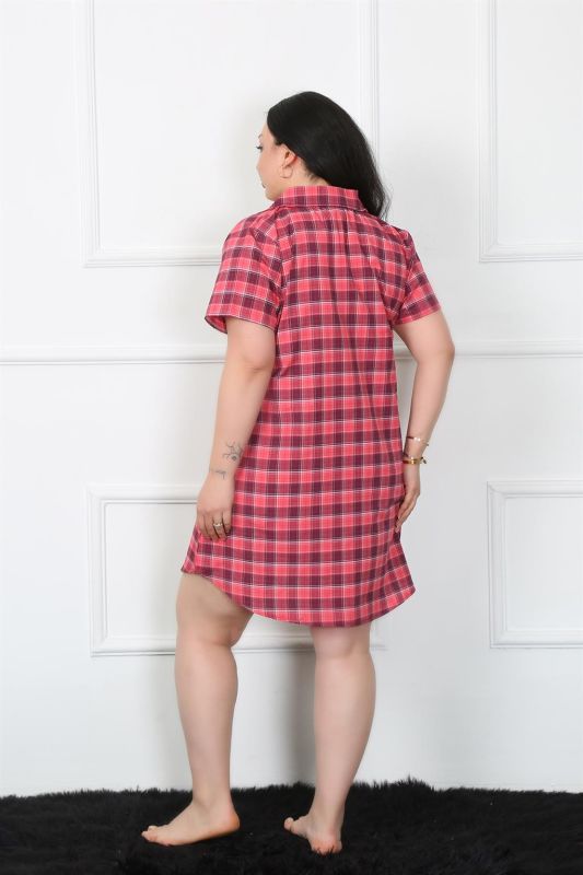 Moda Çizgi Büyük Beden Dokuma Düğmeli Tunik Gecelik 1024 - 4