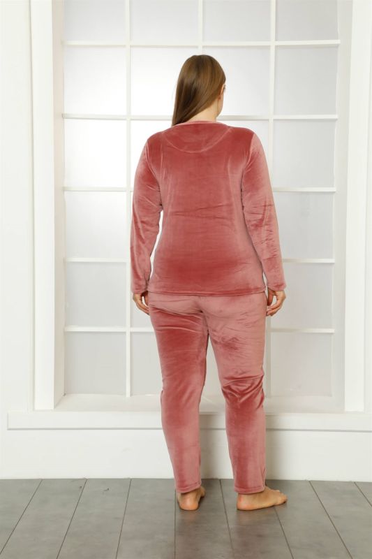 Moda Çizgi Büyük Beden Kadın Kadife Pijama Takım 9044 - 3