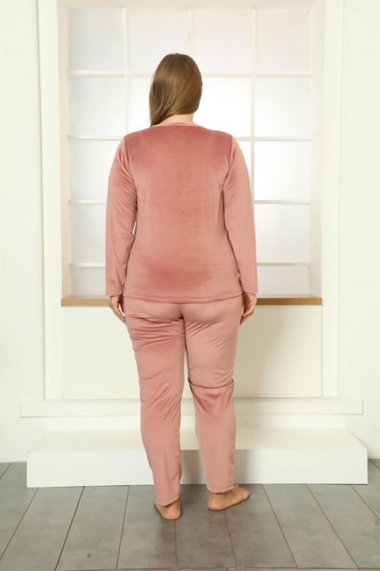 Moda Çizgi Büyük Beden Kadın Kadife Pijama Takım 9072 - 3